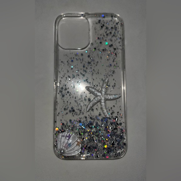iPhone 12 ProMax Clear Glittery Seashell Charm Soft Phone Case - Picture 4 of 5